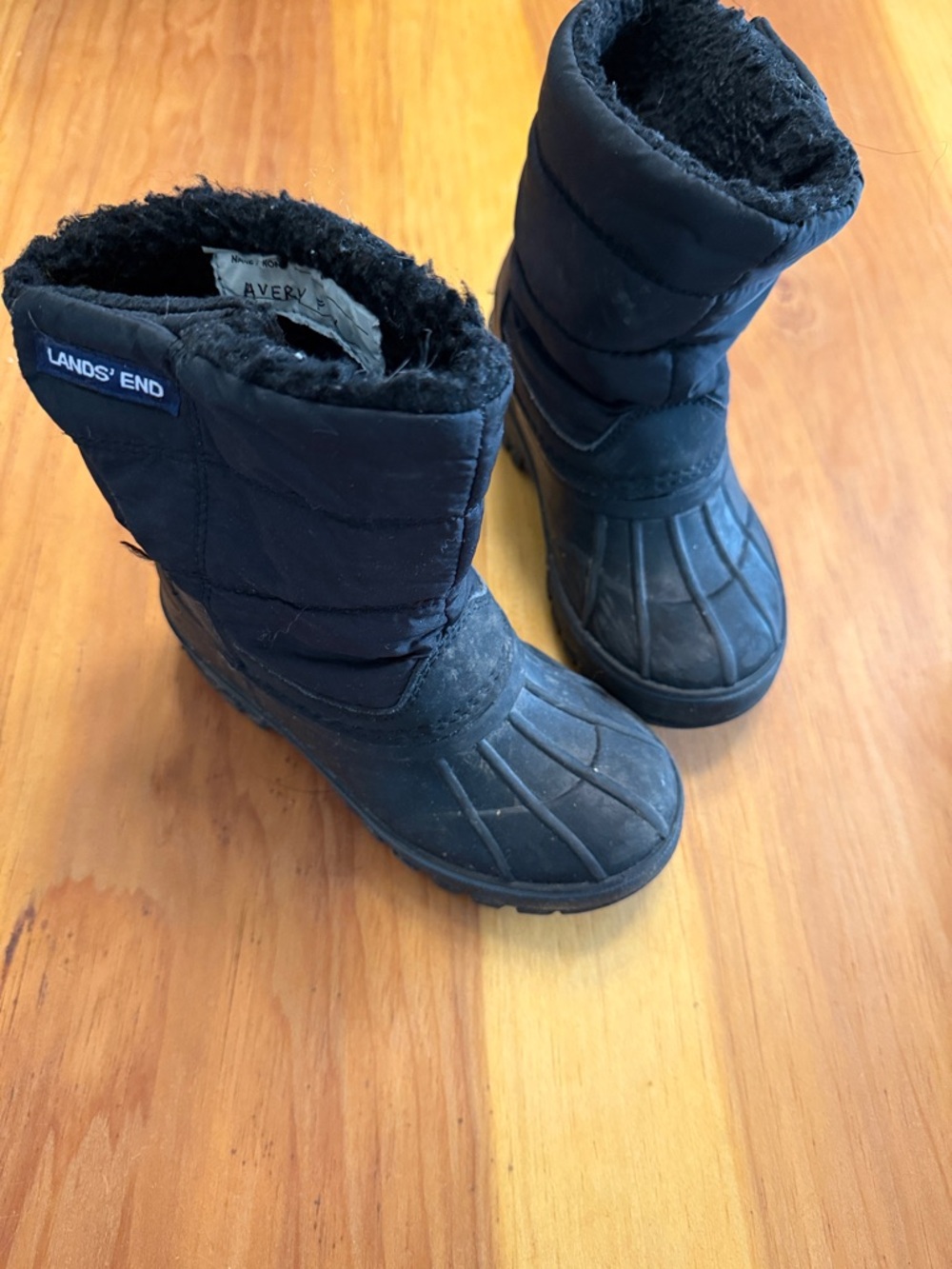 Lands' End Black Quilted Faux-Fur Winter Boots